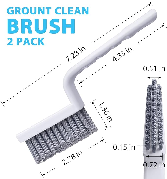 Lumkew Grout Cleaner Brush V Shape, Stiff Grout Cleaning Brushes for Tile Floor, Handheld Grout Scrub Brush Set for Shower, Bathroom, Kitchen, Household Use,2 pcs