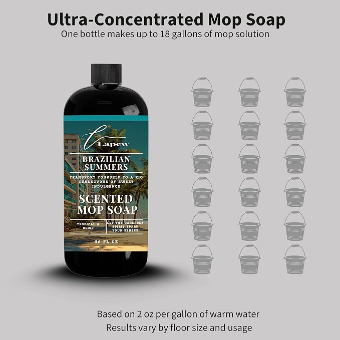 Lapew Brazilian Summers Scented Mop Soap - Brazilian Waves Luxury Floor Cleaner Concentrate for Mopping Tile, Laminate, Vinyl & Hardwood | Streak-Free, Low-Foam | 36 oz