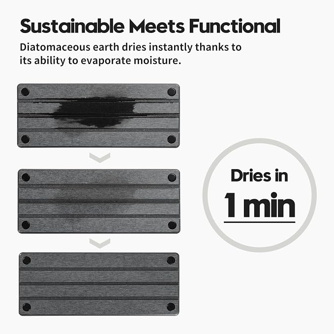 Razborci 2 Pack Fast Drying Water Absorbing Diatomite Stone Mat Tray for Kitchen & Bathroom Counter - Instant Dry Sink Caddy Organizer - Vanity Holder for Soap and Sponge – Charcoal 10" x 4"