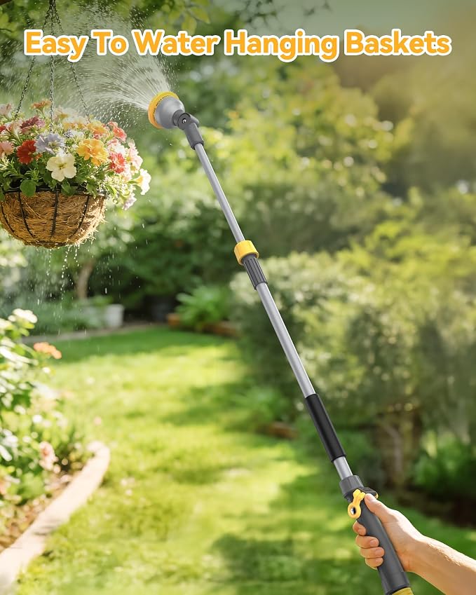 VOXON Garden Hose Watering Wand 29-43 Inch Adjustable Spray Wand | 10 Spray Patterns, 180° Swivel Head, Thumb Flow Control for Hanging Baskets, High Shrubs, Patio and Garden Plants