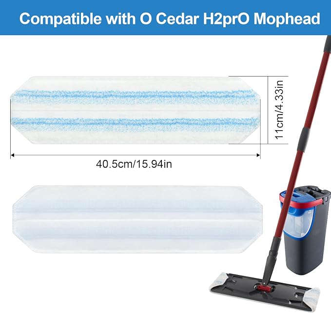 8 Pack Mop Pads Replacements Compatible with O Cedar H2prO Flat Mop System Microfiber Mop Refills for O Cedar H2pro Flat Mop,Washable & Reusable Mop Heads Replacement for Ocedar H2Pro Mop Floor Clean