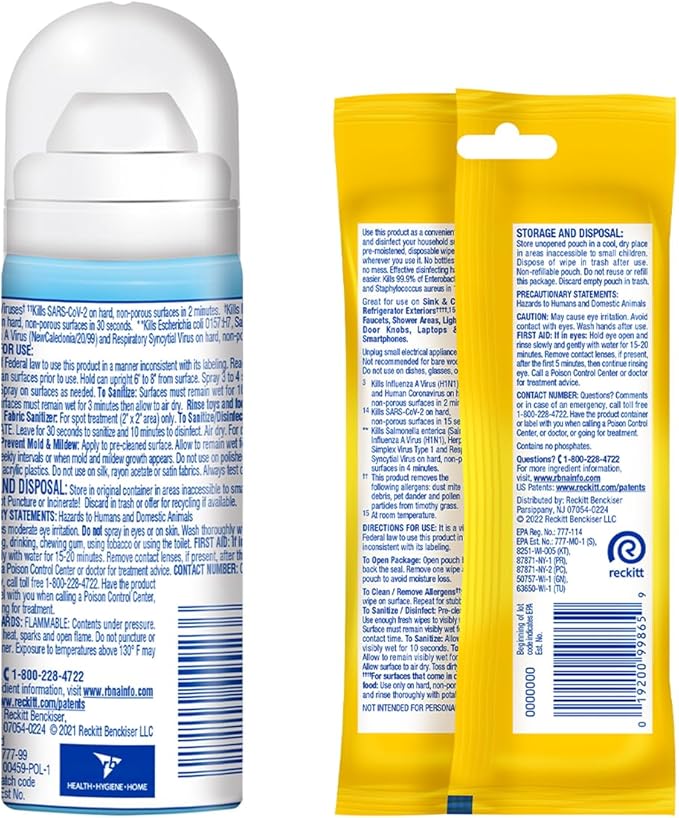 Lysol To Go Bundle - 1.5 Ounce Crisp Linen Disinfectant Spray and Lemon Lime Disinfecting Wipes Flat Pack