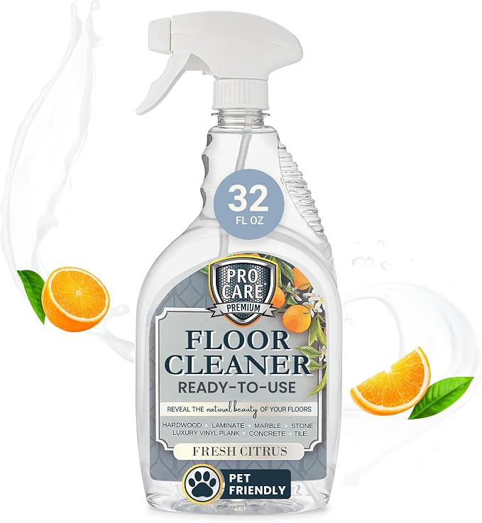 ProCare Citrus Floor Cleaner (Made in USA) | Streak Free Cleaner for Tile, Stone, Laminate, Vinyl & Natural Wood Floor Cleaner for Mopping, Floor Cleaning Solution with Citrus Aroma -32oz Spray Bottle