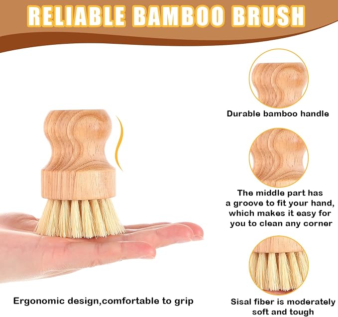 Nuenen 30 Packs Bamboo Dish Scrub Brushes Wooden Scrubbers Set Kitchen Dishwashing Scrubber with Natural Sisal Bristles for Iron Pot Pan Sink(Sisal)