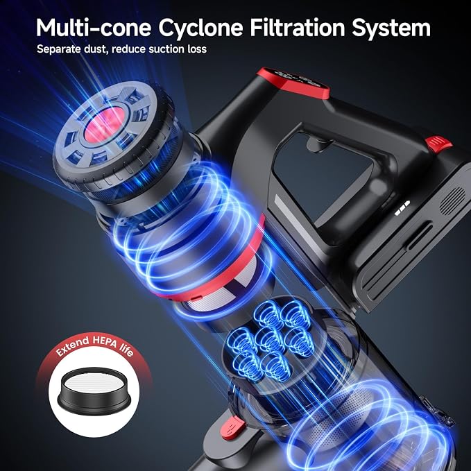 Cordless Vacuum Cleaners - 580W 60KPA 60Mins Cordless Stick Vacuum with Self-Standing for Home/Pet Hair/Carpet/Hardwood Floor