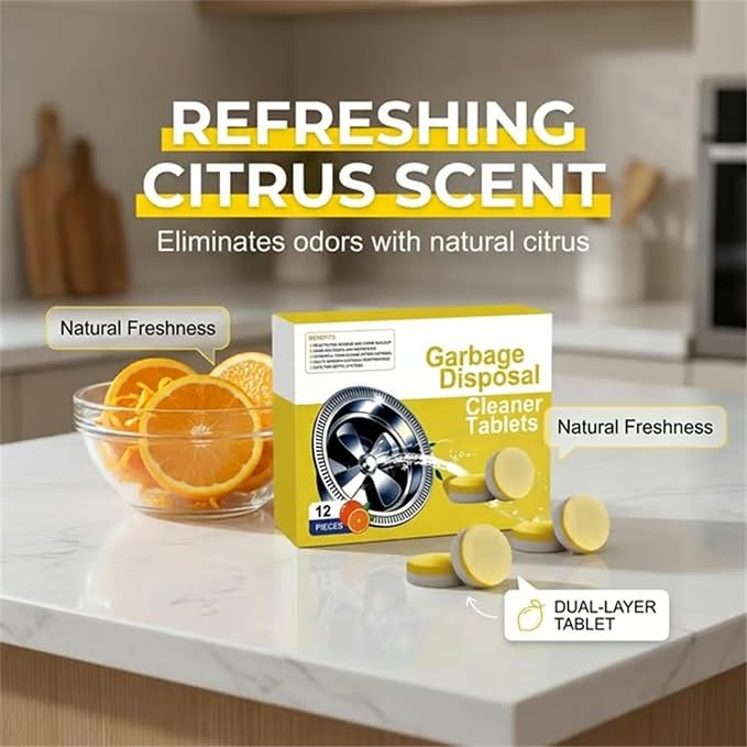 Deep Clean Disposal Tablets, Lemon-Scented Garbage Disposal Cleaner & Deodorizer for Kitchen Sink Drain,Keeps Kitchen Sink Fresh and Clean 12 Count, 1Box-12 Count, One Size