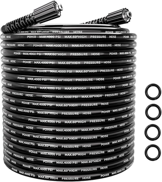 Pressure Washer Hose 4000PSI, 1/4'' M22 No Kink Replacement Hose | 100FT Non Marking & No Bursting Power Washing Lightweight Extension Hose with O-Rings No Leakage for Car Garden Yard Cleaning
