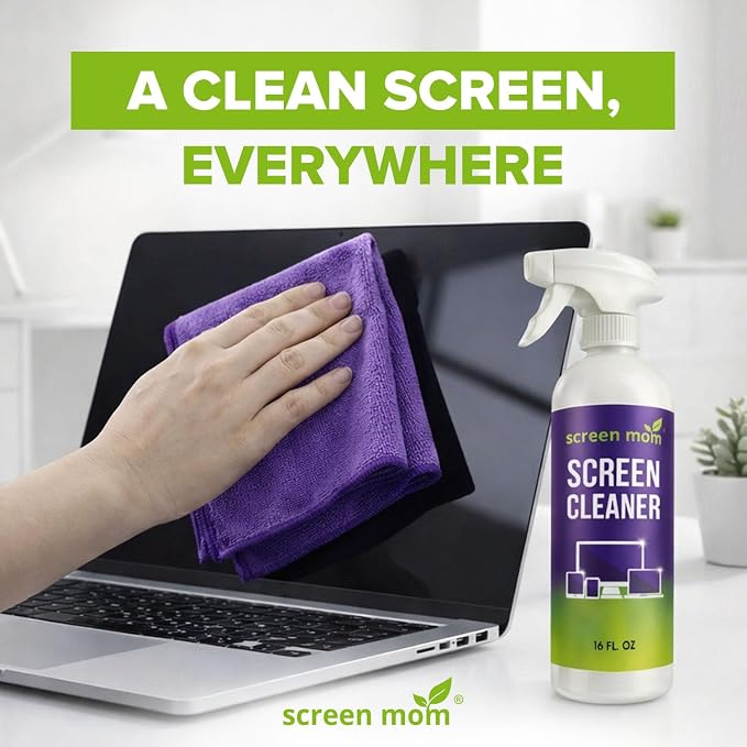 Screen Mom Screen Cleaner Spray 2 Pack-16oz for TV, Car, Laptop & Computer | Streak-Free Formula, Alcohol & Ammonia-Free, Safe for TVs, OLED Glass Tablets & Phones, Gentle Cleaning, No Residue Finish
