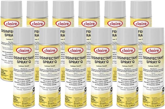 Claire Cl1002-pk Disinfectant Spray Q- Scent, Lemon, 12 Count