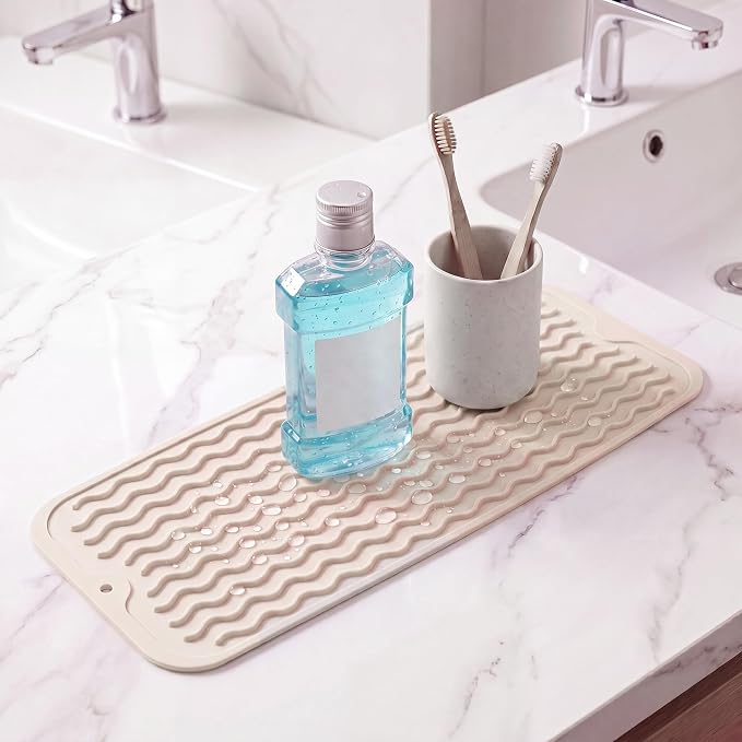 MicoYang Silicone Dish Drying Mat for Multiple Usage,Easy clean,Eco-friendly,Heat-resistant Silicone Mat for Kitchen Counter,Sink,Bar,Bottle,or Cup Tapioca M 17 inches x 6 inches