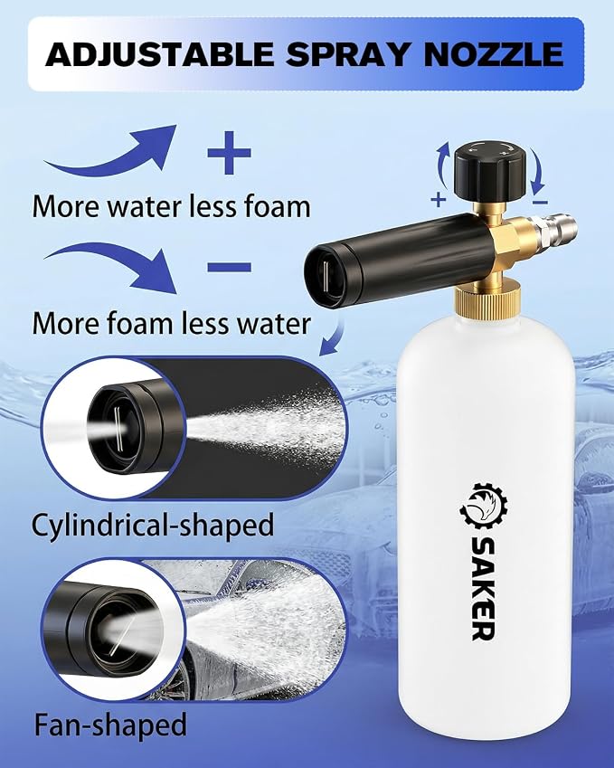 Saker Short Pressure Washer Gun with Foam Cannon, M22-14 to M22-15 and M22-14 to 3/8 Inch Brass Adapter Connector, with 5 Pressure Washer Nozzles