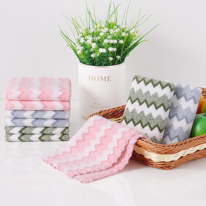 Homaxy 12 Pack Kitchen Dish Cloths, Ultra Soft and Absorbent Dish Towels, Reusable Fast Drying Microfiber Cleaning Cloth, Double Waves Coral Velvet No-lint, 10 x 10 inches, Blue/Green/Pink