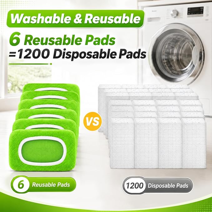 Reusable Mop Pads Compatible with Swiffer Sweeper Mop Cleaning Mop Pads Refill for Dry & Wet Sweeping for Multi-Surface/Hardwood Floor Cleaning (Green)