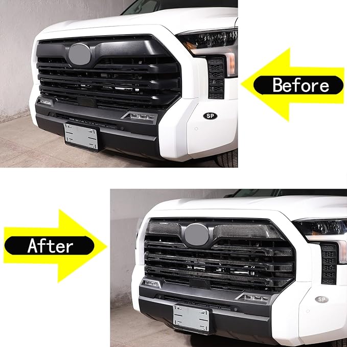 Aunginsy Car Front Bumper Grille Trim Sticker Compatible with Toyota Tundra 2022 2023 2024 Pickup Truck Real Carbon Fiber Material Decorative Sticker Protection Cover Interior Accessories