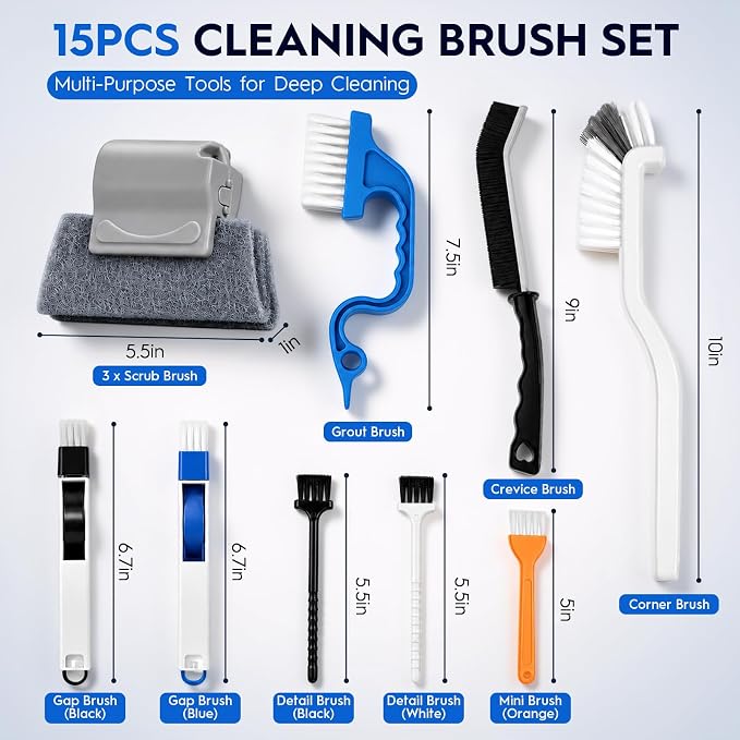 Window Track Cleaning Tools, 15 Pcs Sill Cleaner Brush for Window/Door Tracks, Sliding Doors, Tile Lines, AC Vents & Keyboards