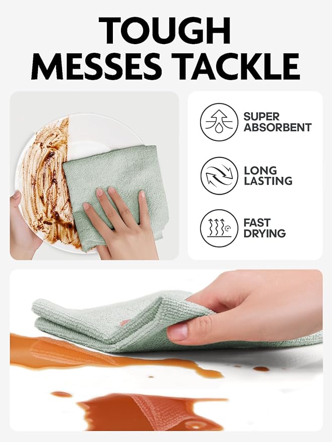Fantasticlean Microfiber Cleaning Cloth Roll- 75 Sheets, 12"x12"(MossGreen) | Super Absorbent, Lint-free, Tear-away Microfiber Towel Roll, for All-Purpose Cleaning, Reusable Alternative to Paper Towels
