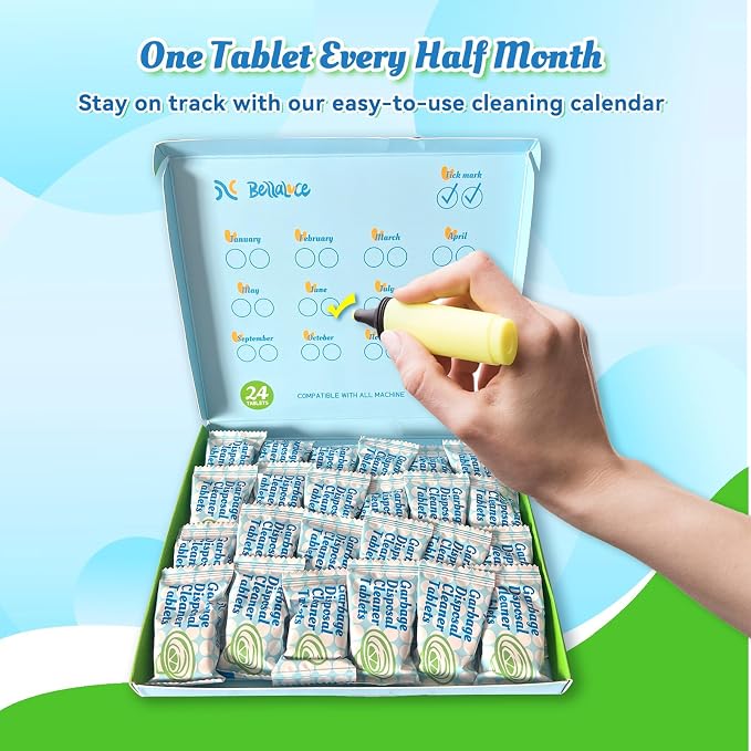 Garbage Disposal Cleaner Deodorizer Tablets-48 Pack Deep Cleaning Disposer Descaler Freshener-Heavy Duty Grease Grime Limescale Odor Smell Remover-for Kitchen All Disposals Mint Foaming 2 Year Supply