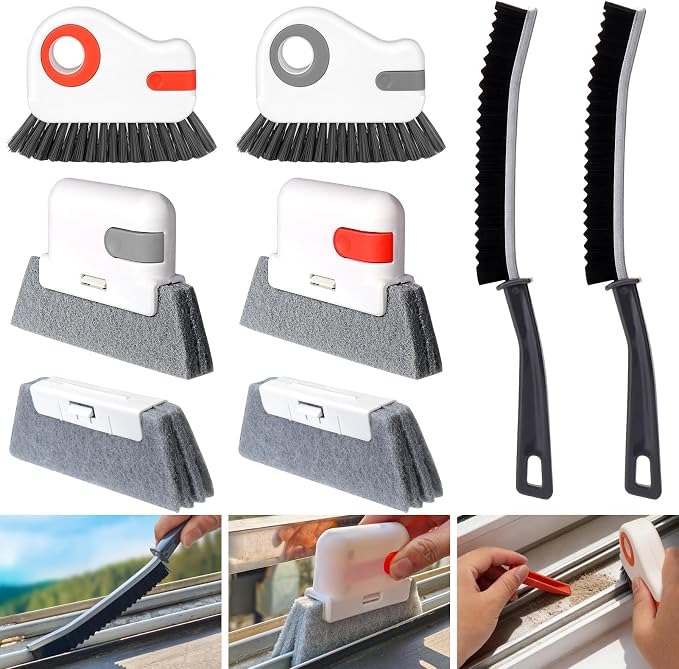 XANGNIER Window Track Cleaning Tools,Window Sill Cleaner Tool Kit,8 Pcs | Sliding Door Track Cleaner,Groove Crevice Seal Cleaning Brush for Tile Lines/Shutter/Car Vents/Air Conditioner/Keyboard