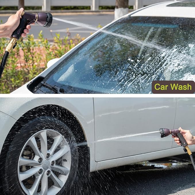 FANHAO Metal Water Hose Nozzle Heavy Duty, 8 Spray Patterns, High Pressure | Comfortable Non-Slip Handle, Hands-Free Lock, Rustproof Leak Proof Hose Sprayer Nozzle for Watering Plant, Car & Pet Washing