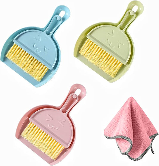 3 Packs of Mini Little Broom and Dustpan, Small Dustpan and Brush Set, Kids Dustpan and Broom Set for Cleaning Tables, Sofas, Cars, Keyboards, Kitchen Countertops.