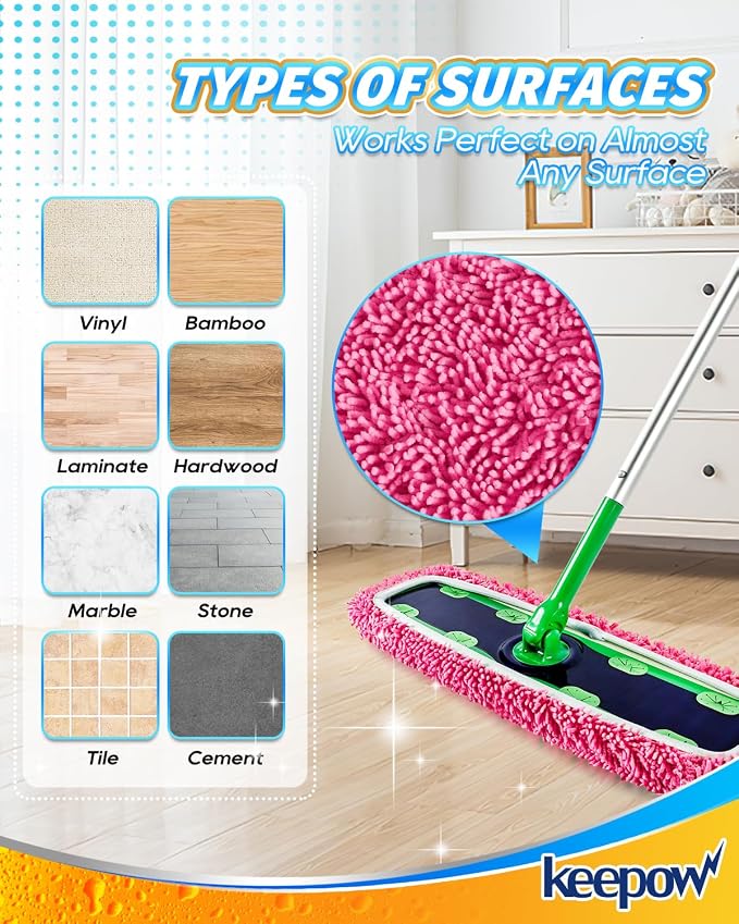KEEPOW Reusable Microfiber Mop Pads for Swiffer XL Mop | 2 Pack Pink, XL Dry Sweeping Cloths, XL Wet Pads Refills, Heavy Duty Mopping Cloths for Floor Mopping and Sweeping