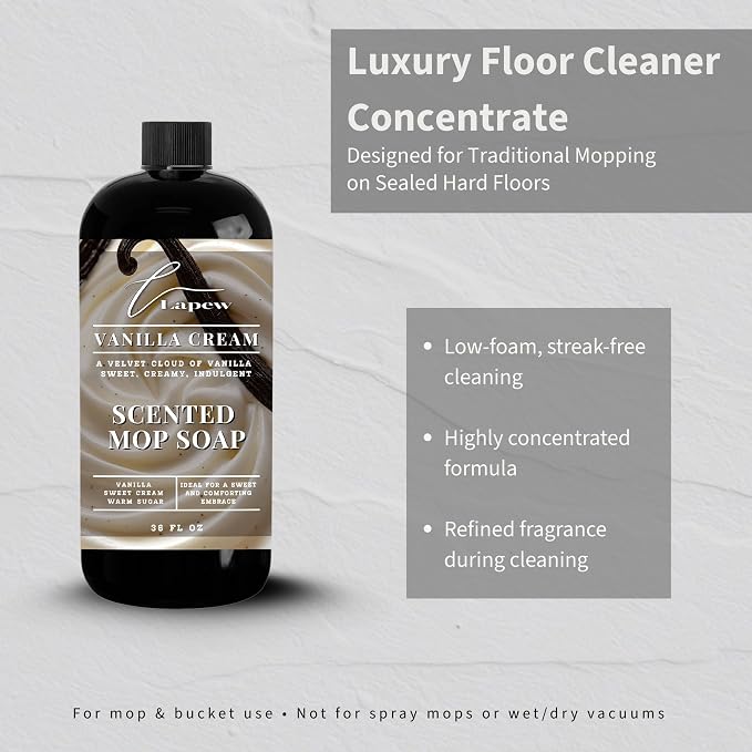 Lapew Vanilla Cream Scented Mop Soap - Luxury Floor Cleaner Concentrate for Mopping Tile, Laminate, Vinyl & Hardwood | Streak-Free, Low-Foam | 36 oz