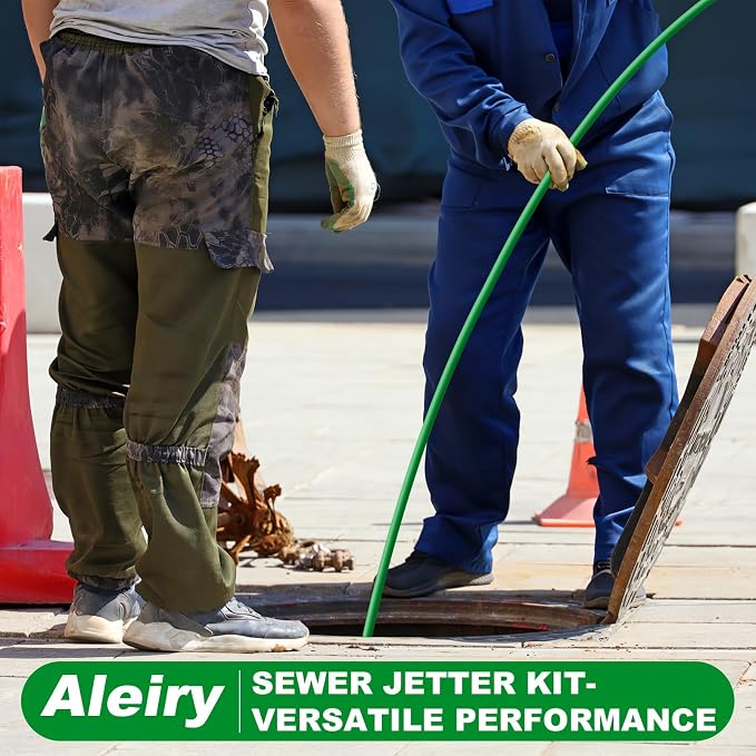 Sewer Jetter Kit for Pressure Washer,Water Jet Drain Cleaning Hose with Corner Rotating Button Spring Nose 1/4" NPT Sewer Cleaning Tool High-Pressure Nozzles,5800 PSI 200 FT