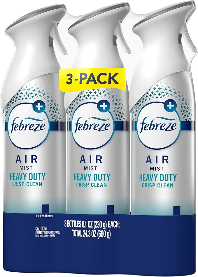 Febreze Air Mist, Air Freshener Spray, Odor Fighting Room Spray, Deodorizer for Home Bathroom Kitchen Office Apartment Dorm Room Classroom, Heavy Duty Crisp Clean Scent, 8.1oz (Pack of 3)