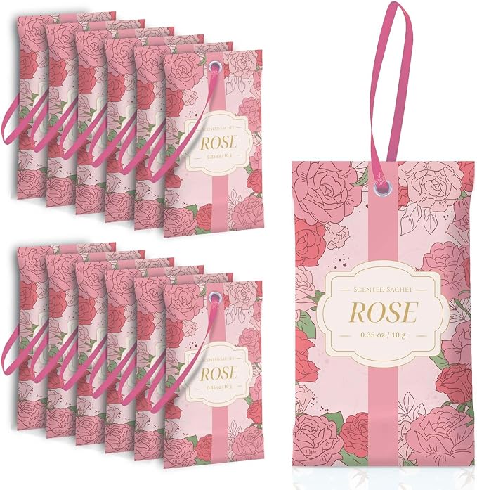 SCENTORINI Scented Sachets for Drawer and Closet, Rose Scent 14 Pack | Long-Lasting Sachets Bags Gift Set, Closet Freshener Sachet for Drawer, Suitcases, Handbags, Wardrobe Freshener, Gym Bag