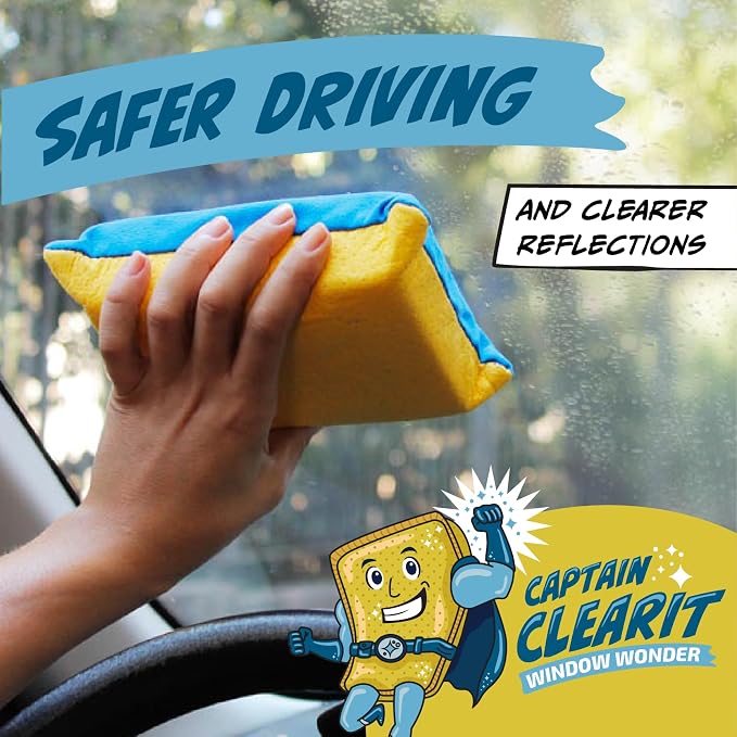 JJ KENT Captain Clearit Window Cleaner Sponge for Windshields, 2 Pack | Car window cleaner tool, non-scratch sponge for fog, steam, condensation, mirrors, glass, boats and bathroom surfaces