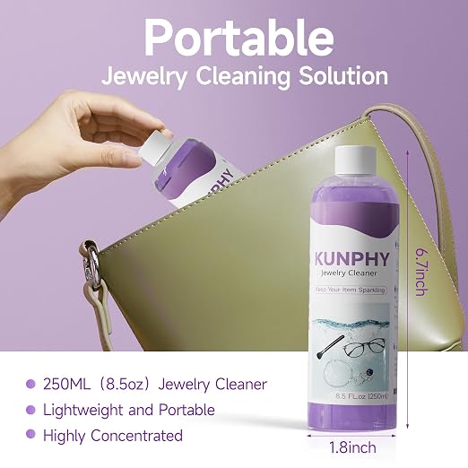 KUNPHY Upgraded Jewelry Cleaner, New Formula for All Ultrasonic Cleaners | 8.5 oz(250 ml), Enhanced Cleaning Effect, Multi-Purpose for Silver, Gold, Rings Diamond and Eyeglass