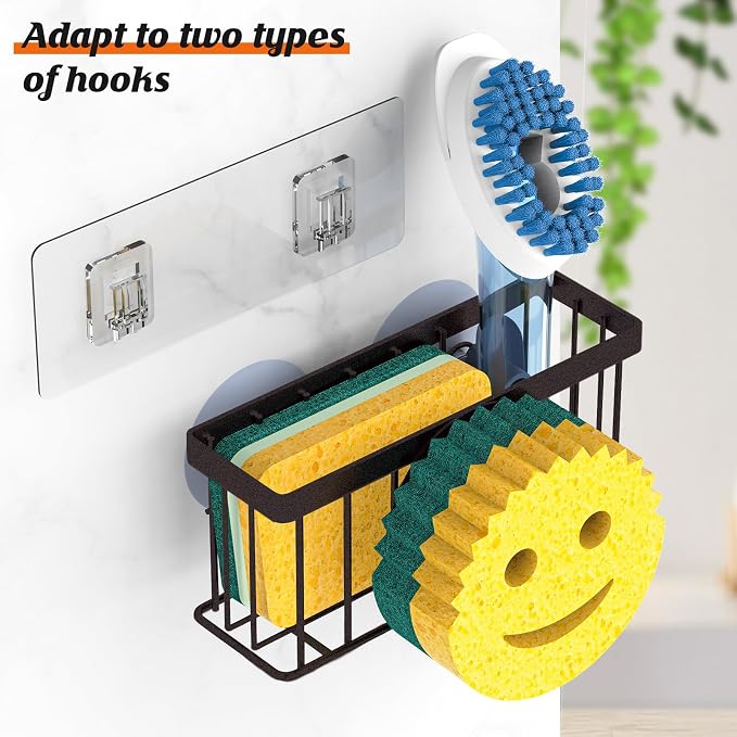MURLONG Sponge Holder Smiley Face, Sink Caddy for Kitchen Sink, Sink Organizer Sponge Holder with 2 PCS Suction Cups/1 PCS Adhesive Strips, Designed for Sponge, Soap, Dish Brush, Scrubber-Bronze