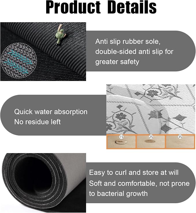 Drying Mat for Kitchen Counter, 20"x16" Coffee Mat Dish Drying Mat | Good water absorption, multiple pattern, anti-slip, easy to clean, coffee bar accessories, bathroom counters, durable
