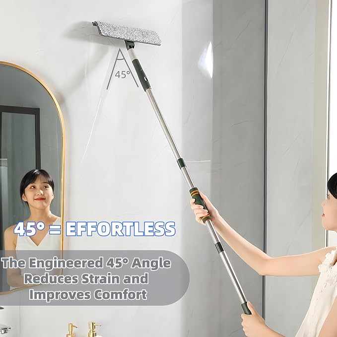 4 in 1 Window Squeegee Cleaner Set,Long Squeegee for Window Cleaning with 81" Adjustable Extendable Pole,Professional Long-Handled Window Washing Kit for Home,Outdoor Windows, Glass, Floor