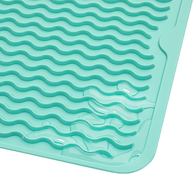 MicoYang Silicone Dish Drying Mat — Quick-Dry Ridges Counter & Sink Pad, Heat-Resistant Trivet to 450°F, Non-Slip & Dishwasher Safe, Roll-Up Storage, 18 Colors & 9 Sizes (Mint, 16"×12")