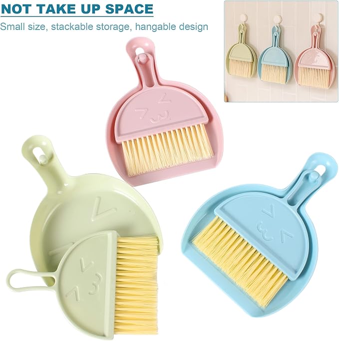 3PCS Mini Broom and Dustpan Set for Home, Car, Kitchen, Table, Kids - Durable Plastic Bristles, Handheld, Hangable, 3 Colors | Durable Plastic Bristles, Handheld, Hangable, 3 Colors