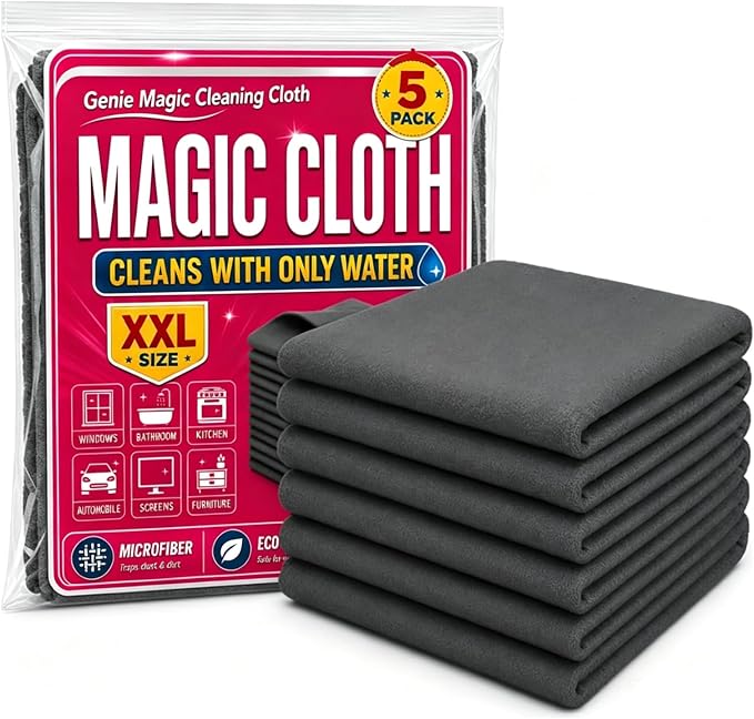 Magic Cleaning Cloths,Thick Microfiber (5PC) | Streak Free For Glass & Kitchen,Microfiber Cleaning Cloths 16x12 Inch, Lint Free Reusable Cleaning Rags
