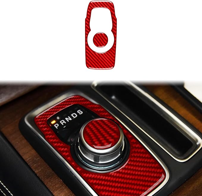 Car Control Gear Shift Knob Sticker Fit for Chrysler 300 2011-2023 | for Chrysler 300 / 300C / 300S / Limited/Touring/Base 2011-2023|Red Real Carbon Fiber|Trim Decals Accessories|Thick Overlay