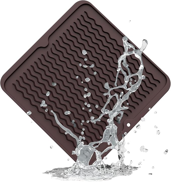 ZLR 4-in-1 Silicone Mat 12" x 12" / 305 x 306mm Square - Dish Drying Mat, Air Fryer Mat, Coffee Maker Pad & Heat Resistant Trivet (up to 450°F) - Non-Slip Food-Grade BPA-Free (Coffee)