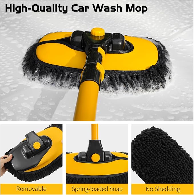 Ordenado 15°Curved Car Wash Brush with Long Handle, 43" Car Cleaning Brush with Extension Pole, Microfiber RV Wash Mop Scratch-Free, Exterior Washer Mop for Washing Roof Truck Camper SUV Caravan Boat