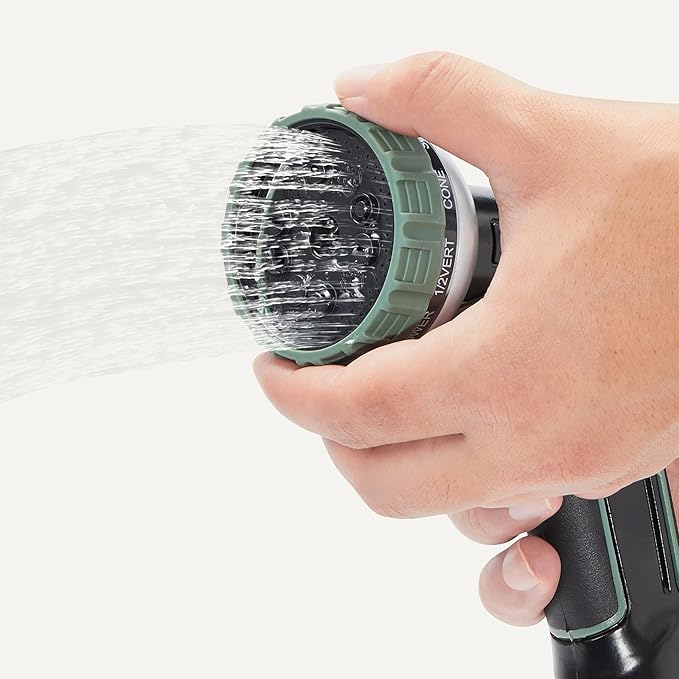 Amazon Basics 10 Spray Patterns Garden Hose Nozzle with Rotating Head, Black
