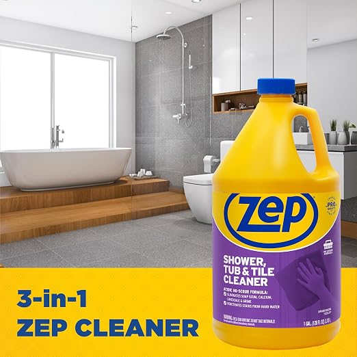 Zep Shower Tub and Tile Cleaner 1 Gallon ZUSTT128 (Case of 2) - No Scrub Pro Formula Breaks up Tough Buildup on Contact