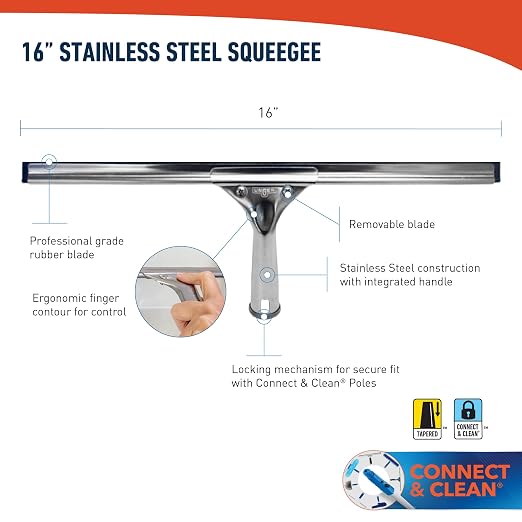 Unger 16" Stainless Steel Window Squeegee, Streak-Free