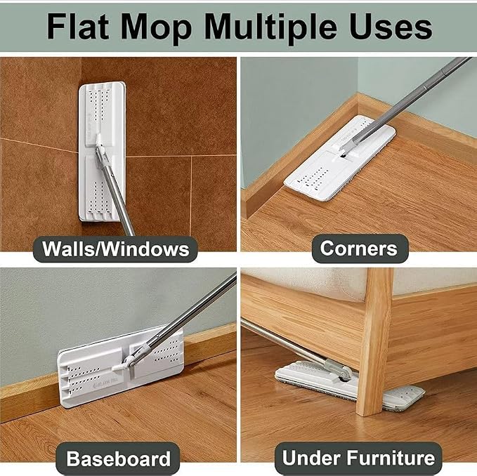 JOYMOOP Mop and Bucket Set for Home and Commercial Use, Flat Mop System with 3 Reusable Microfiber Pads, Floor and Wall Cleaner