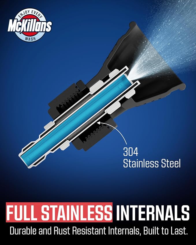 McKillans 40 Degree Pressure Washer Nozzle - Stainless Steel, High-Efficiency Cleaning, Durable Nozzle Guard with Rubberized Protection (4.0 Orifice)
