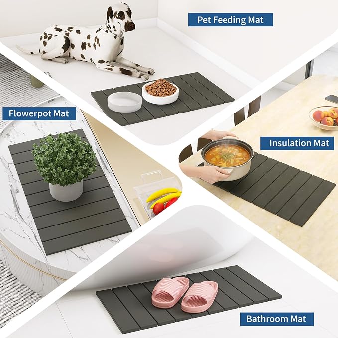 Hopegiver Stone Drying Mat for Kitchen Counter, 24" x 16" Quick Dry Diatomaceous Earth Dish Drying Mat, Super Absorbent, Non-Slip & Foldable, Modern Dark Gray Countertop Mat (DarkGray,24''x16'')