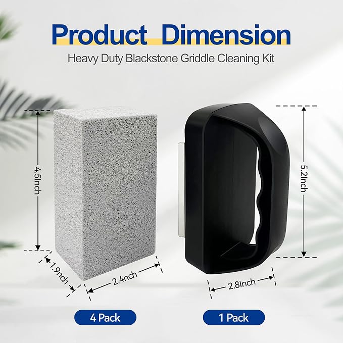 Blackstone Griddle Cleaning Brick Block, 5Pcs Heavy Duty Grill Stone Cleaning Kit with Handle, Powerful Pumice Stone Flat Top Griddle Cleaner for Stove, Removes Grease, Rust and Stains