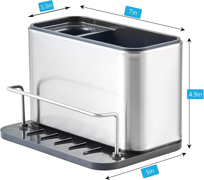 Kitchen Sink Organizer Stainless Steel, Stainless Steel Kitchen Sink Organizer, Compact Multi-Compartment Caddy for Sponges, Brushes & Cleaning Supplies, Rust-Resistant, Easy to Clean