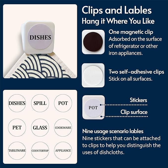 Eulnars Swedish Dishcloths for Kitchen, 8 Pack Japanese Pattern Reusable Paper Towels with Clips, Non-Scratch Swedish Dish Towels, Super Absorbent Cellulose Dish Cloths, No Odor