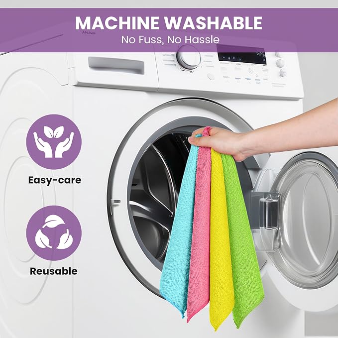 34 Pack Microfiber Cleaning Cloth, 4 Assorted Colors Cleaning Rags for Housekeeping, Colorful Reusable Microfiber Towels for Car, Kitchen, Bathroom and Household Cleaning Supplies, 11.8"X11.8"
